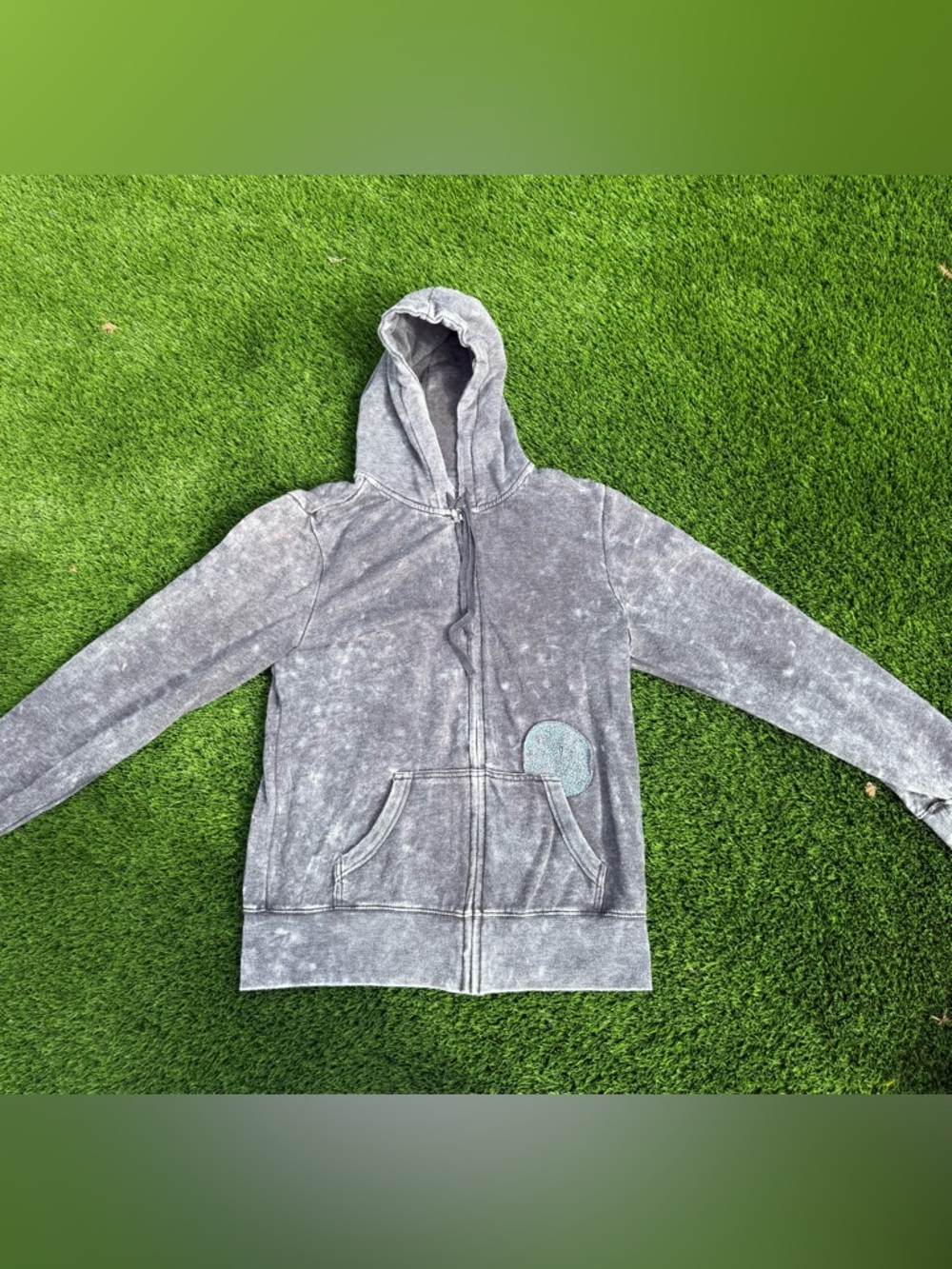 Billabong Washed Gray Zip Hoodie with Patch